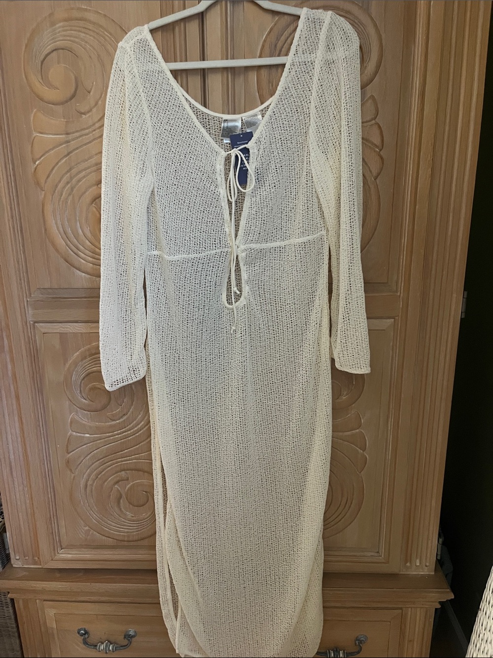 H&M Cream Crochet Long Sleeve Swim Coverup